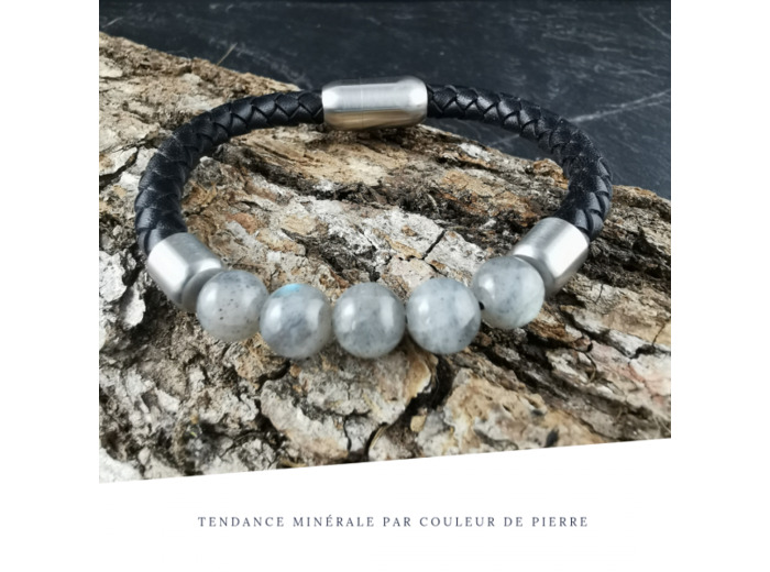 Bracelet Homme Cuir Simple Labradorite