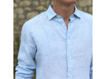 La Chemise en Lin Foulé - Bleu piqué