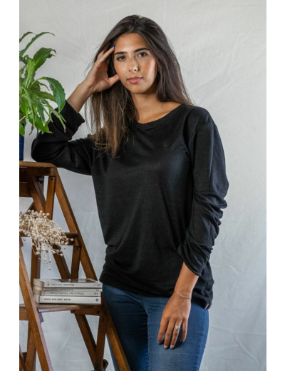 T shirt manches longues en lin bio femme - noir