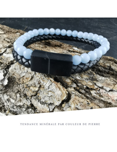 Bracelet Homme Cuir Double Angélite