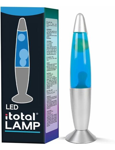 I-TOTAL® - Lampe à lave LED avec résistance chauffe cire, sans ampoule (BLEU, BASE ARGENT, CIRE BLANCE)