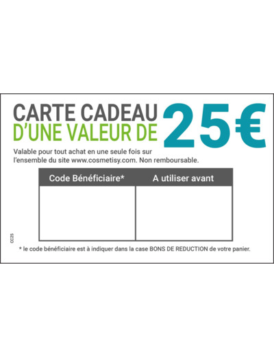 e-Carte cadeau 25€ à télécharger