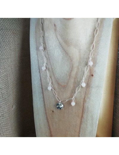 Collier Argent Quartz rose