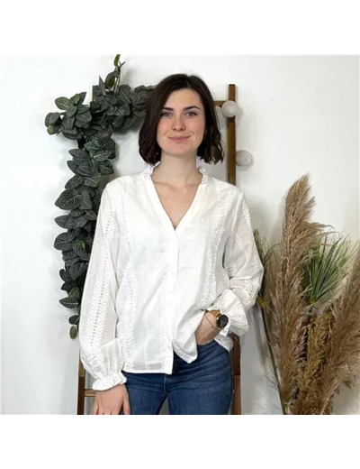 K738- Blouse unie coton (T36-T40) (blanc)