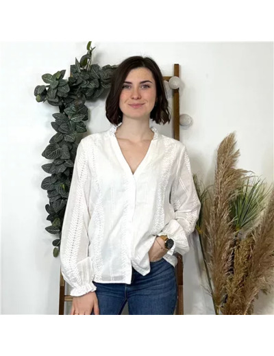 K761- Blouse unie coton (T36-T40) (blanc)