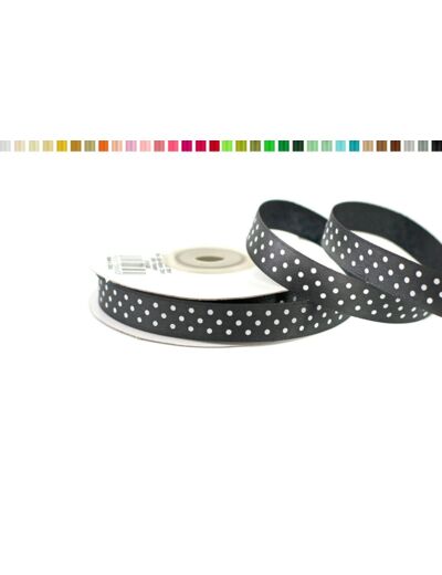 Ruban satin a pois 12mm de large 25m de long noir