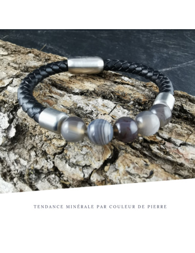 Bracelet Homme Cuir Simple Agate du Botswana