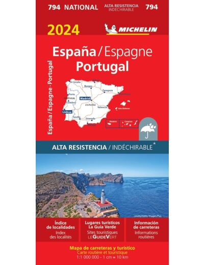 CARTE NATIONALE ESPANA / ESPAGNE - PORTUGAL 2024 (ALTA RESISTENCIA / INDECHIRABLE)