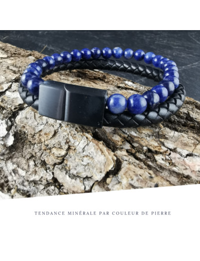 Bracelet Homme Cuir Double Sodalite