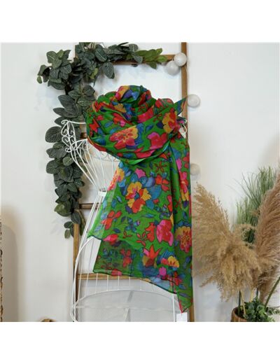 Y513- Foulard coton fleurs (vert brésil)