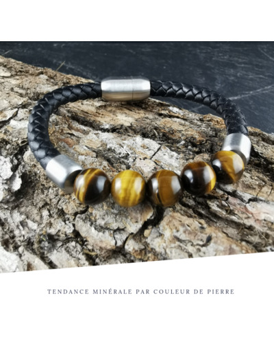 Bracelet Homme Cuir Simple Oeil de tigre