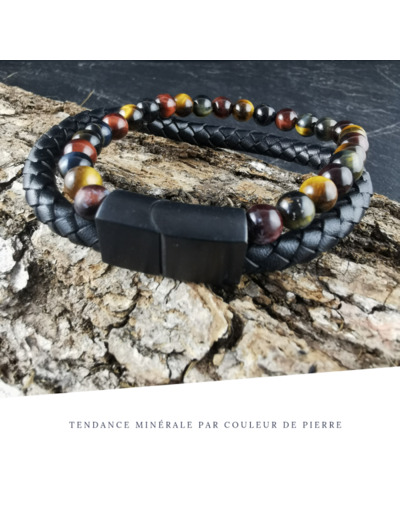 Bracelet Homme Cuir Double Trois Yeux