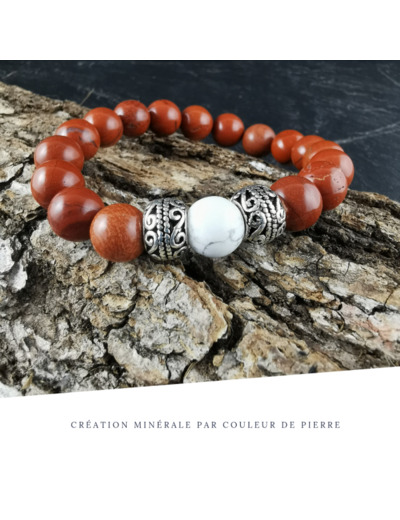 Bracelet Homme Jaspe rouge et Howlite