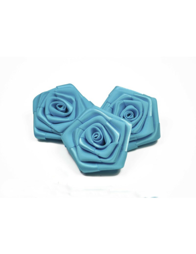 Sachet de 3 roses satin de 6 cm de diametre turquoise 340