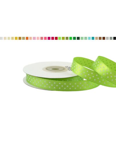 Ruban satin a pois 12mm de large 25m de long vert