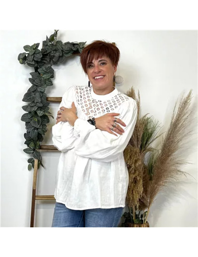 k739- Blouse coton Broderie (T36-T40) (blanc)