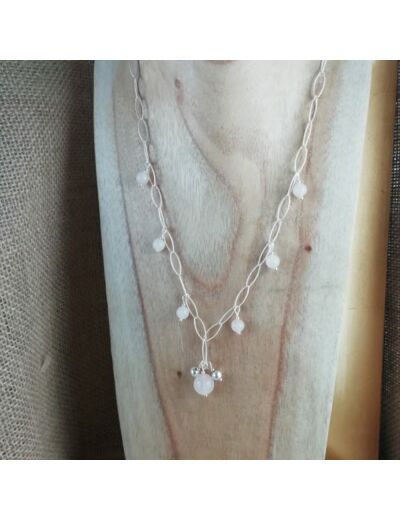 Collier Argent Quartz rose