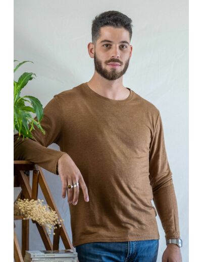 T shirt manches longues en lin bio homme - bronze