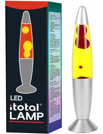 I-TOTAL® - Lampe à lave LED avec résistance chauffe cire, sans ampoule (ROUGE, BASE ARGENT, CIRE BLANCHE)
