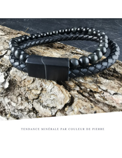 Bracelet Homme Cuir Double Oeil Céleste