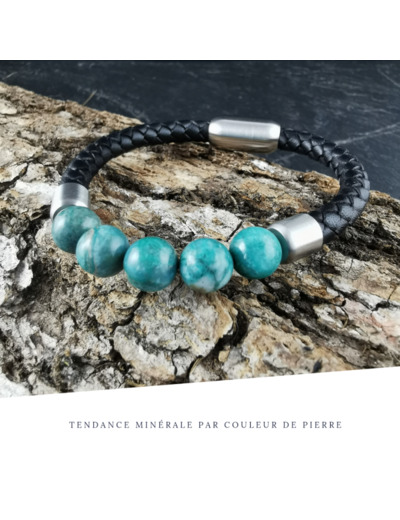 Bracelet Homme Cuir Simple Chrysocolle