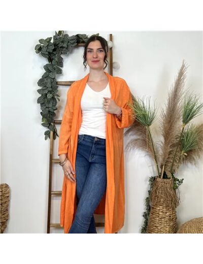 L350- Gilet Long lin/coton (Tu) (orange)