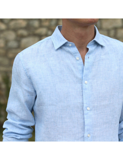 La Chemise en Lin Foulé - Bleu piqué