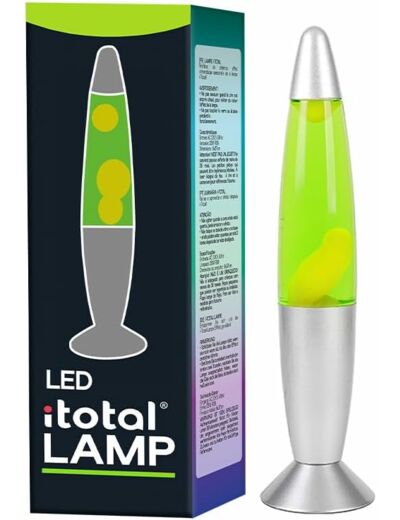 I-TOTAL® - Lampe à lave LED avec résistance chauffe cire, sans ampoule (VERT, BASE ARGENT, CIRE BLANCHE)