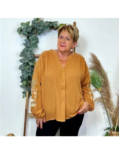 K794- Blouse Coton brodée (T40-T48) (camel)