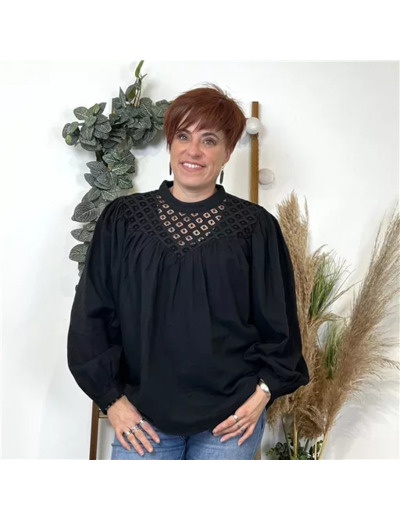 k739- Blouse coton Broderie (T36-T40) (noir)