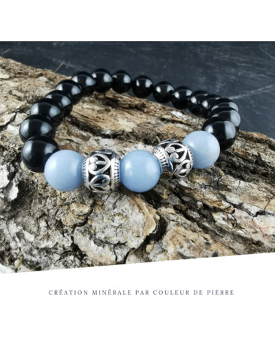 Bracelet Homme Onyx et Angélite