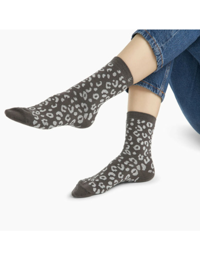 Chaussettes gris & léopard argent - Agathe - Vanessa Wu