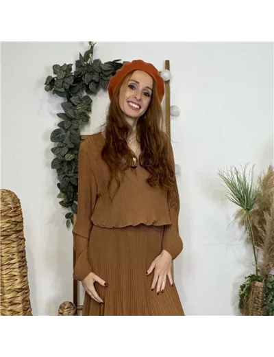 M319- Robe plissée blousante (Tu) (camel)