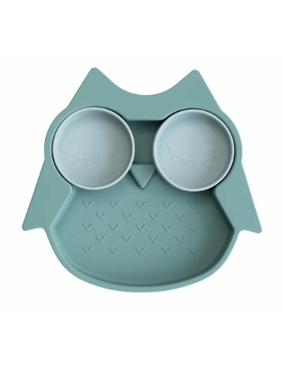 Assiette en silicone avec pots Hibou + cuillère - Tidy tot