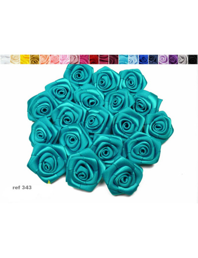 Sachet de 10 roses satin de 3 cm de diametre turqioise fonce 343