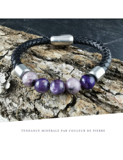 Bracelet Homme Cuir Simple Charoïte