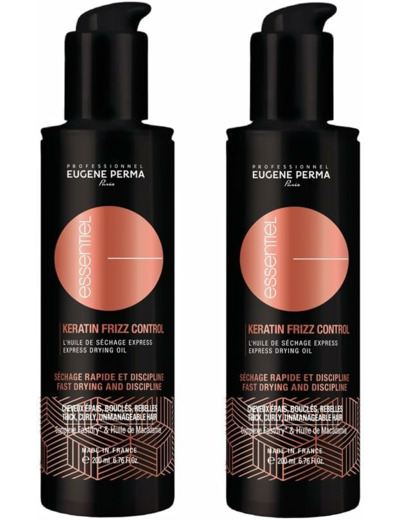 Essentiel Keratin Frizz Control Huile de séchage express Dompte la matière pour cheveux épais, bouclés, rebelles - 200ml