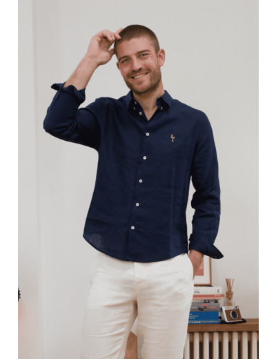 Chemise en lin bleu homme