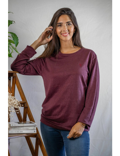 T shirt manches longues en lin bio femme - bordeaux