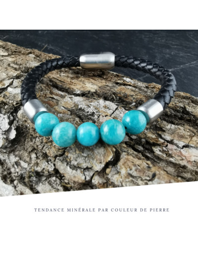 Bracelet Homme Cuir Simple Amazonite