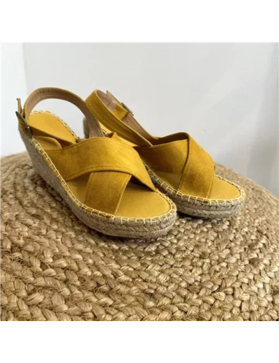 R464- Espadrilles compensées (T35-T41) (moutarde)