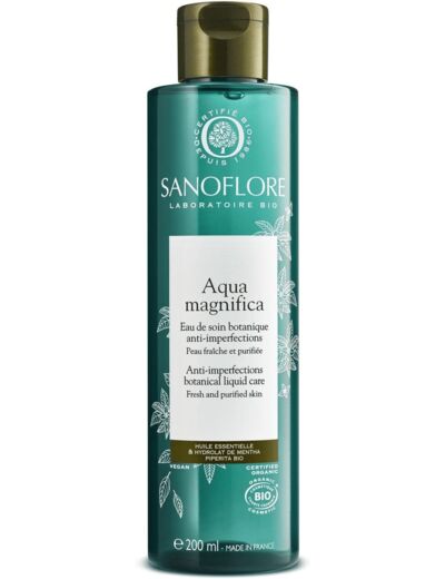 Sanoflore Aqua Magnifica - Lotion Tonique Purifiante Anti-Imperfections Certifiée Bio - À la Menthe Poivrée du Vercors - 200 ml