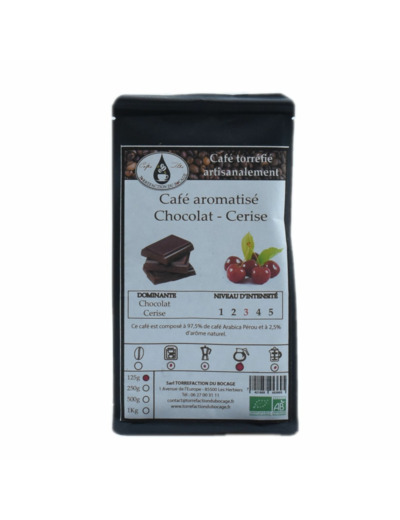 Café aromatisé chocolat cerise bio  torrefaction artisanale 125g