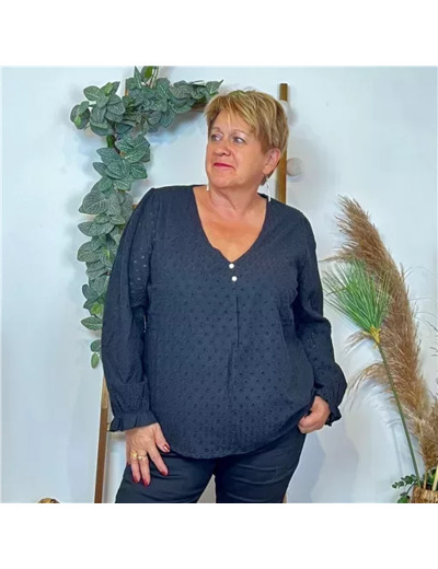 K796- Blouse Coton brodée (T40-T48) (noir)