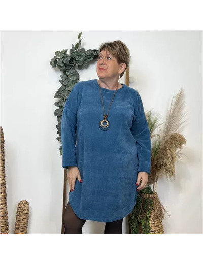 K788- Robe Tunique en velour (Tu) (bleu canard)