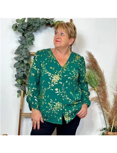 K829- Blouse brodée Christy (T44-T52) (vert sapin)