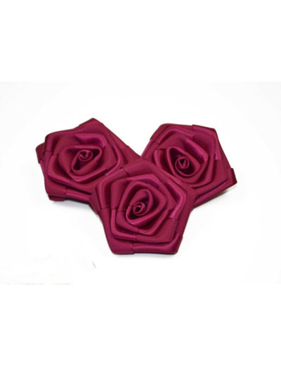 Sachet de 3 roses satin de 6 cm de diametre bordeaux 270