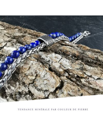 Bracelet Homme Chaîne Métal Lapis-Lazuli