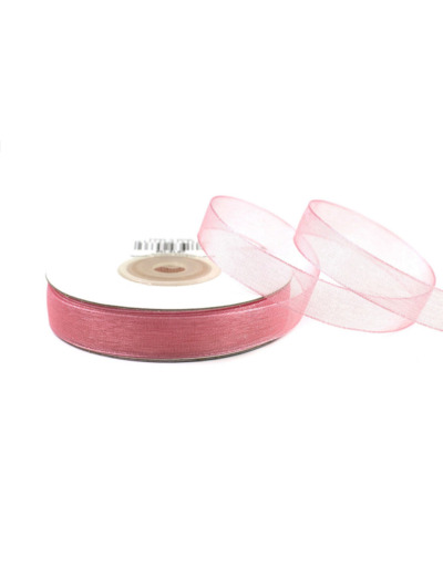 Ruban organza 12 mm de large bobine de 25 metres de long vieux rose