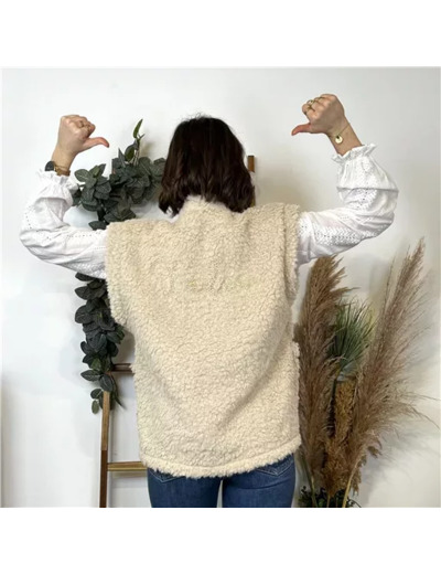 K808- Gilet Sherpa "J'Adore" (Tu) (beige)